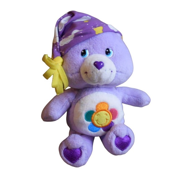 Care Bear Slumber Party Harmony Bear Purple Rainbow Flower 2004 8" Plush - Picture 1 of 8